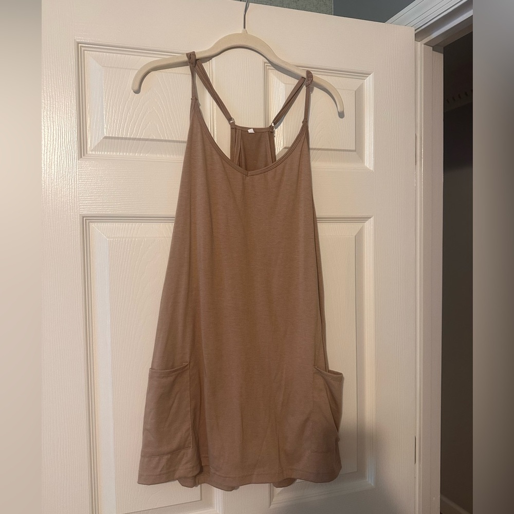 Cotton sheath dress with built in shorts - tan size medium
